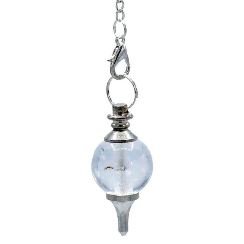 Εκκρεμές (Pendulum) Rock Crystal-Λευκός Χαλαζίας- σφαιρικό σχήμα - σε μέταλλο.Βάρος: 12 g.Διαστάσεις: 3,5 × 1,7 εκ - mykarma.gr
