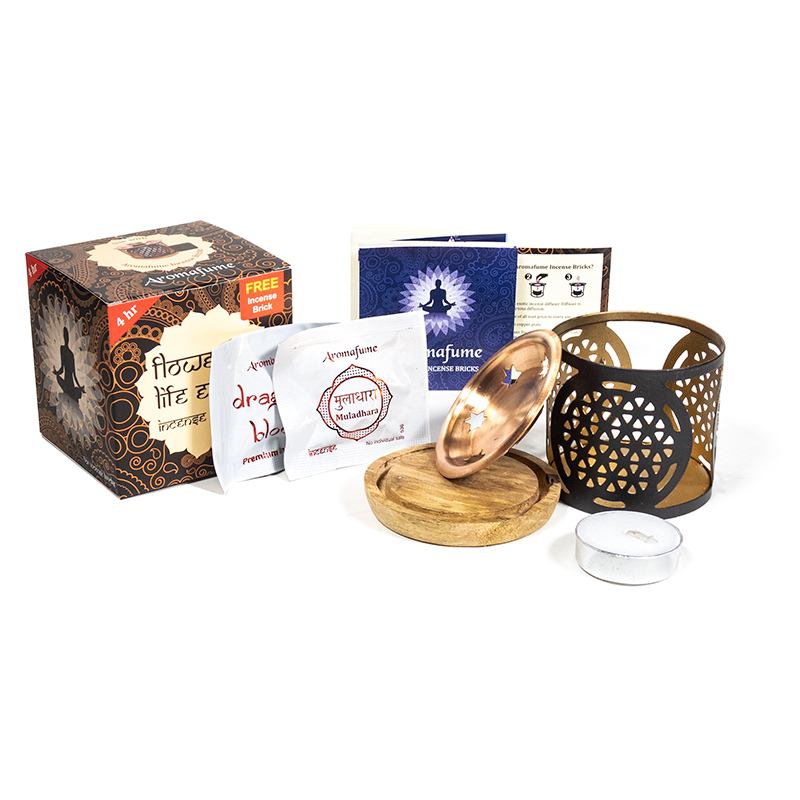 Καυστήρας Aromafume «Λουλούδι της Ζωής»για θυμιάματα/τουβλάκια.Διαστάσεις 6,5x7cm.Βάρος: 100 g+ 9 Θυμιάματα-τούβλα Palo Santo.Βάρος: 40 g - mykarma.gr