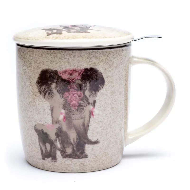 Ενα υπέροχο δώρο! Tea Infuser-Κούπα Ελέφαντας - Πορσελάνη - γκρι   400 ml. - mykarma.gr