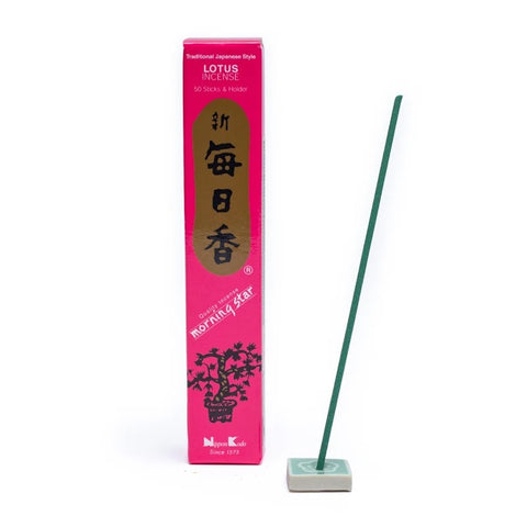 Ιαπωνικό Στικ  - Morning Star  - Lotus - Λωτός - 50 Στικ + Βάση.Βάρος: 20 g. Χρόνος καύσης για κάθε Στικ 25 λεπτά. - mykarma.gr