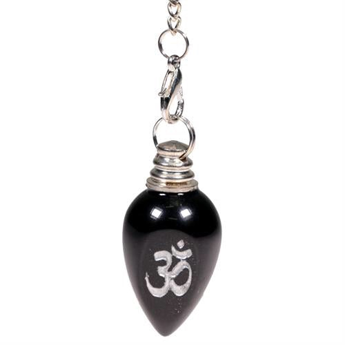 Εκκρεμές(Pendulum) Ohm απο Μαύρο Αχάτη (Black Agate)Μέγεθος 4cm Βάρος 16γρ. - mykarma.gr