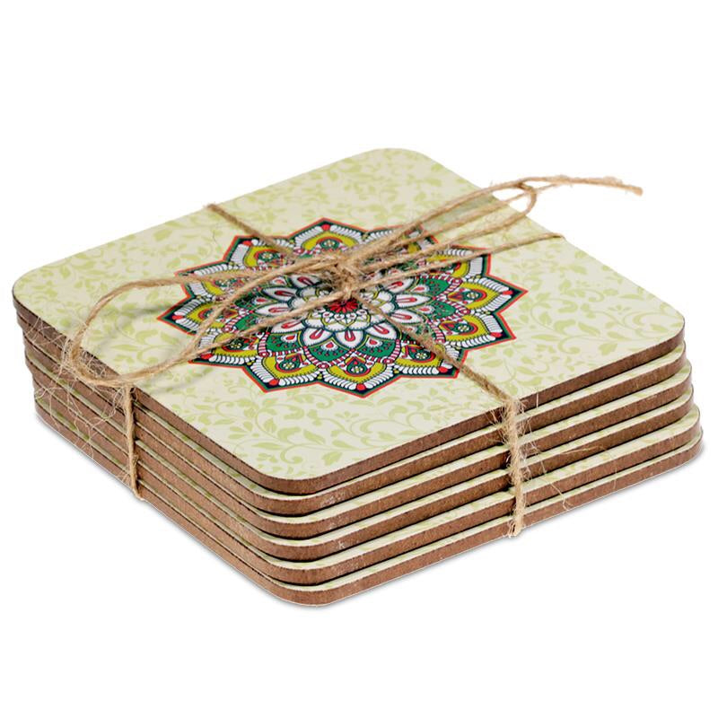 Σετ από 6 σουβέρ Mandala-πράσινο- 10 x 10cm - mykarma.gr