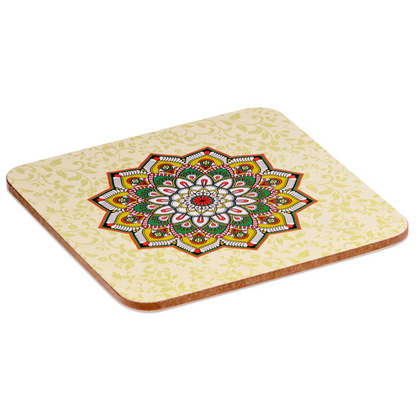 Σετ από 6 σουβέρ Mandala-πράσινο- 10 x 10cm - mykarma.gr
