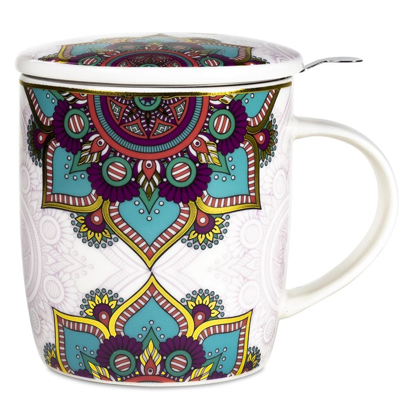 Ενα υπέροχο δώρο! Tea Infuser-Κούπα Mandala Τιρκουάζ .Υλικό:Πορσελάνη Περιεκτικότητα:400ml. - mykarma.gr