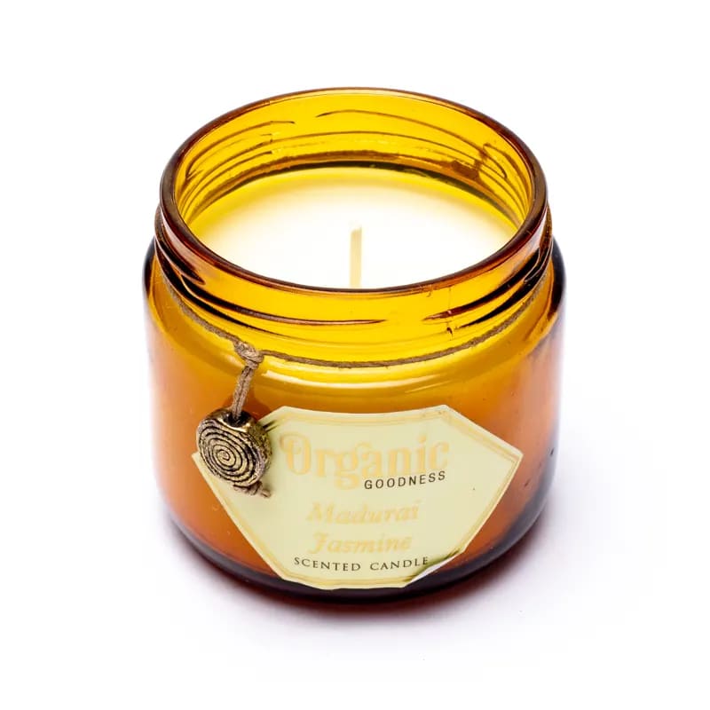 Κερί Σόγιας Organic Goodness με αιθέριο έλαιο Γιασεμί (Jasmine)  200 g.Χρόνος καύσης 55 ώρες - mykarma.gr