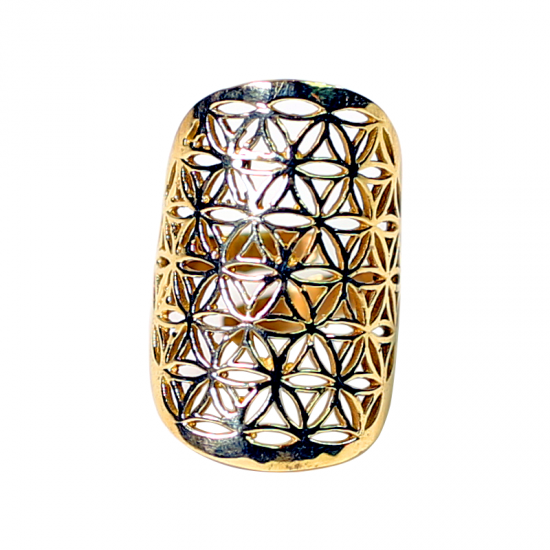 Δαχτυλίδι Flower of Life ορειχάλκινο χρυσό χρώμα.Διαστασεις 3x2cm. Μεγεθος ρυθμιζόμενο. - mykarma.gr