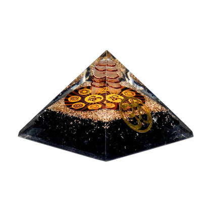 Οργονίτες-Orgone Chakra Πυραμίδα Μαύρη Τουρμαλίνη (Black Tourmaline) με «Ohm».Διαστάσεις: 7 × 7 × 6 cm - mykarma.gr