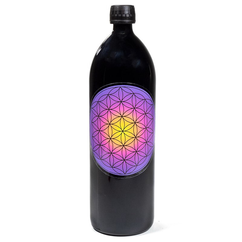 Μπουκάλι  "Miron" Violet Glass - με  έγχρωμο Flower of Life - Όγκος: 1000 ml Ύψος 27,8 cm Διάμετρος 8,5 cm - mykarma.gr