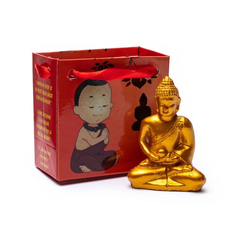 Μικρό άγαλμα - Meditation Buddha με τσάντα δώρου - χρώμα χρυσό.Διαστάσεις : 5,3 cm - mykarma.gr