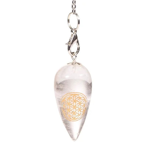 Εκκρεμές(Pendulum) «Λουλούδι της Ζωής» απο Λευκό Χαλαζία (Rock Crystal).Μέγεθος 3,5cm Βάρος 13γρ. - mykarma.gr