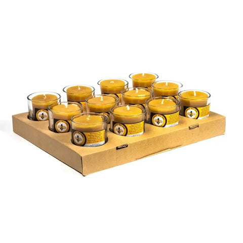 Κερί Votive από 100% κερί μέλισσας με το φυσικό γλυκό άρωμα του μελιού.Διαστάσεις: 4,5 × 4 εκ. Χρόνος καύσης 14-16 ώρες.(Η συσκευασία περιέχει 1 τεμάχιο) - mykarma.gr