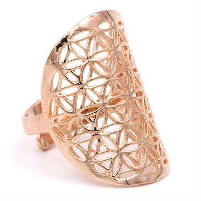 Δαχτυλίδι Flower of Life ορειχάλκινο ροζ χρυσό χρώμα.Διαστασεις 3x2cm. Μεγεθος ρυθμιζόμενο. - mykarma.gr