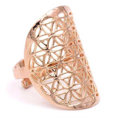 Δαχτυλίδι Flower of Life ορειχάλκινο ροζ χρυσό χρώμα.Διαστασεις 3x2cm. Μεγεθος ρυθμιζόμενο. - mykarma.gr