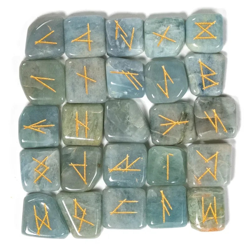 Runes Oracle Game-Σετ από 25 Ρουνάκια από Ακουαμαρίνα για Μαντεία σε βελούδινη τσάντα-δεν περιέχει επεξηγηματικό φυλλάδιο. - mykarma.gr