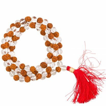 Mala απο Rock Crystal/Rudraksha AA 108 χάντρες+τσάντα.Διαστάσεις: 0,8 εκ. - mykarma.gr