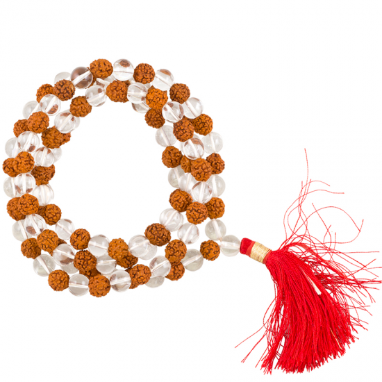 Mala απο Rock Crystal/Rudraksha AA 108 χάντρες+τσάντα.Διαστάσεις: 0,8 εκ. - mykarma.gr