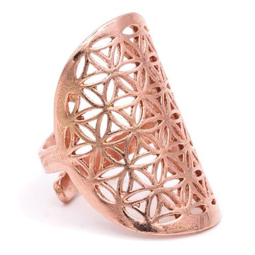 Δαχτυλίδι Flower of Life ορειχάλκινο σε χρώμα χαλκού. Διαστασεις 3x2cm. Μεγεθος ρυθμιζόμενο. - mykarma.gr