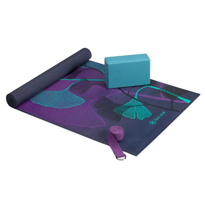 Gaiam Yoga Sets - Yoga Beginners Kit Lily Shadows - Στρώμα 173 x 61 cm 4 mm & Block Αφρού 10 x 15  x 23 cm & Ιμάντας 183 cm - mykarma.gr