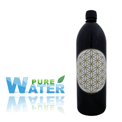 Μπουκάλι  "Miron" Violet Glass - με Flower of Life - Όγκος: 1000 ml Ύψος 27,8 cm Διάμετρος 8,5 cm - mykarma.gr