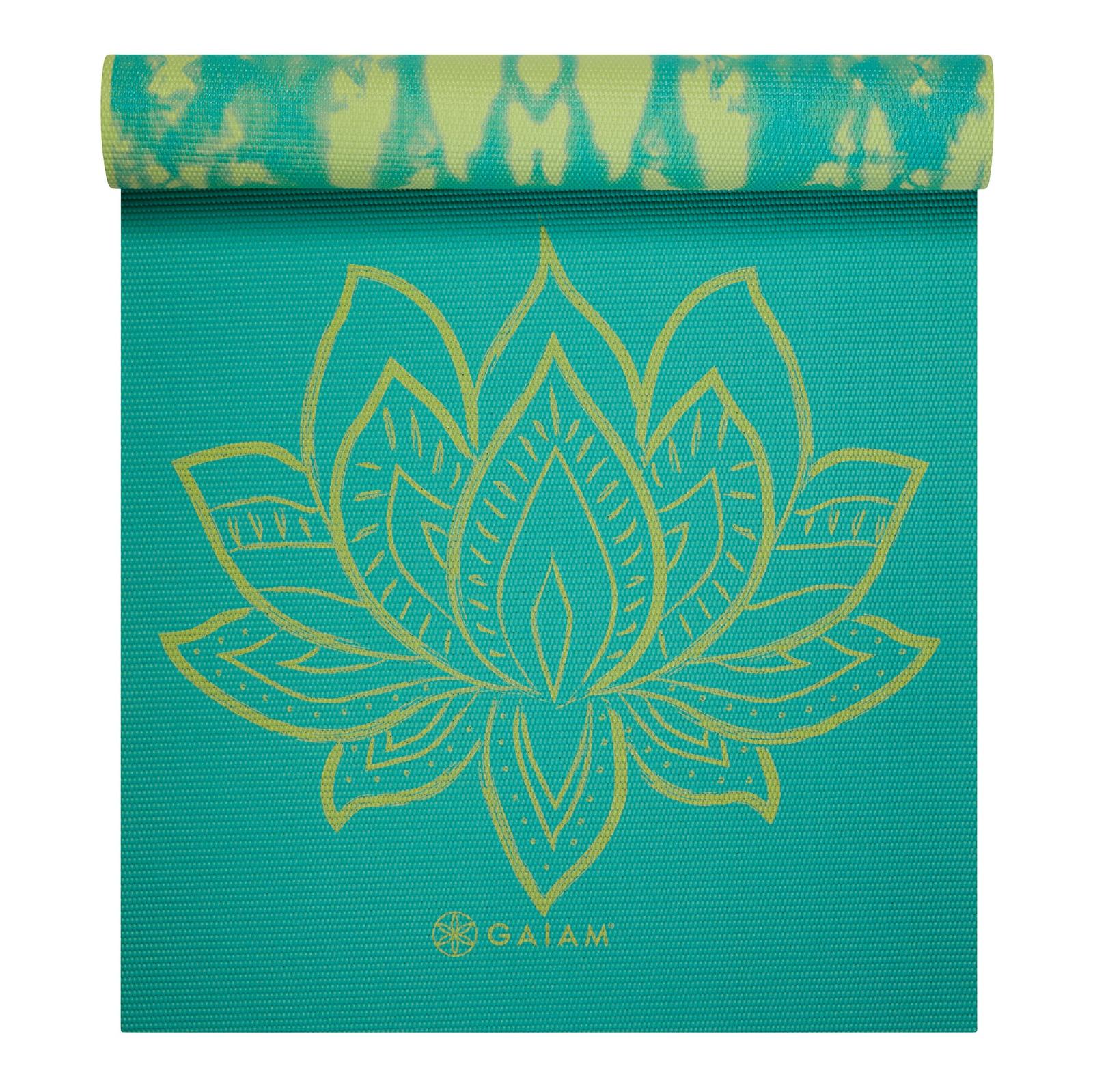 Gaiam  Reversible Στρωμα Yoga Turquoise Lotus - 2 Διαφορέτικα σχέδια στο ίδιο στρώμα(2 όψεις) Διαστάσεις: Μήκος: 173 εκ Πλάτος: 61 εκ Πάχος: 6 mm - mykarma.gr