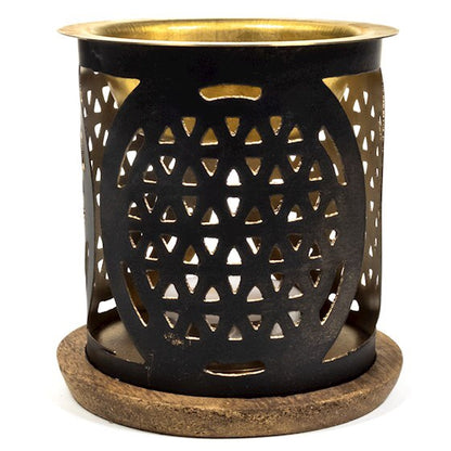 Καυστήρας για αιθέρια έλαια «Flower of life»μεταλλική με ξύλινη βάση.Διαστάσεις: 9 x 8 cm Βάρος:120 g - mykarma.gr