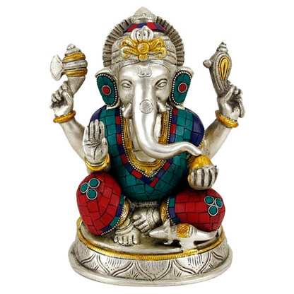 Άγαλμα Ganesh με μωσαϊκη διακόσμηση απο Ημιπολύτιμες Πέτρες.Διαστάσεις: 25 εκ - mykarma.gr