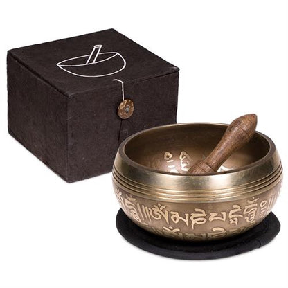 Σετ μουσικό μεταλλικό Singing Bowl Ohm με ραβδί & μαξιλάρι δώρο-μαύρο. 300γρ 10εκ - mykarma.gr