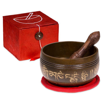 Σετ μουσικό μεταλλικό Singing Bowl Ohm με ραβδί & μαξιλάρι δώρο-κόκκινο 180γρ 8εκ - mykarma.gr