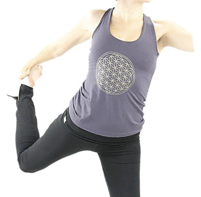 Γιόγκα T-shirt Top 'Flower of life'- σκούρο γκρι. Νούμερα: Small-Medium. - mykarma.gr
