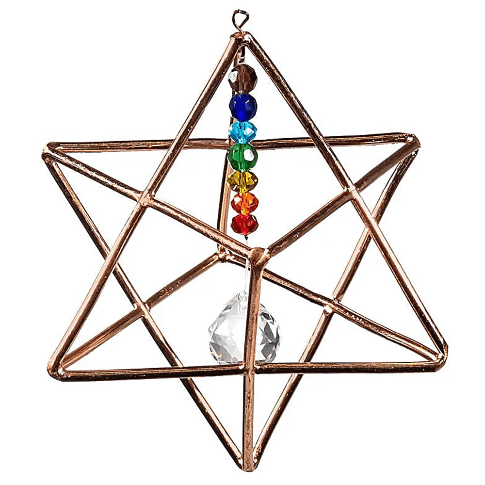 Κρύσταλλοι Feng Shui-Κρεμαστό Χάλκινο Merkaba με κρύσταλλα 7 Τσάκρα. Μέγεθος 12.5 εκ. Βάρος 100 γρ. - mykarma.gr
