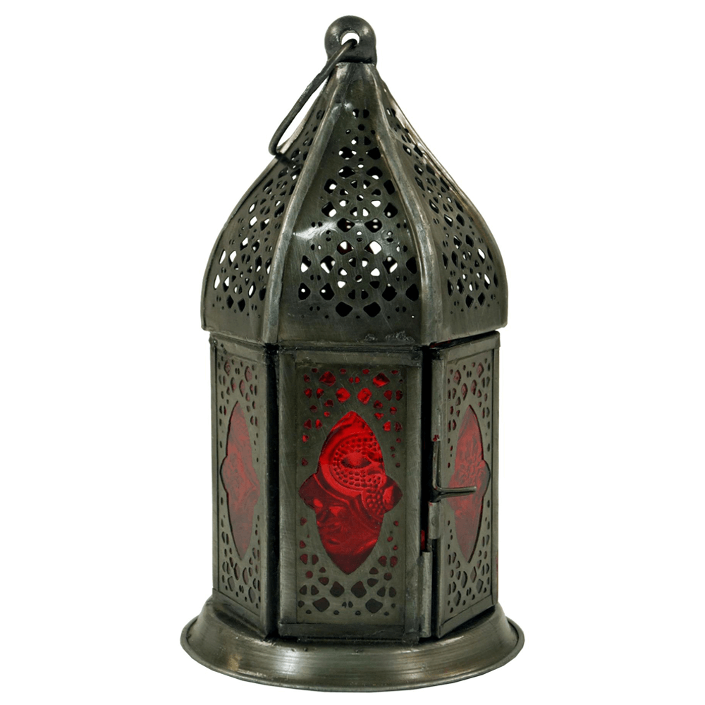 Φανάρι από ανατολίτικο μέταλλο/γυαλί σε μαροκινό σχέδιο - κόκκινο  Διαστάσεις: 14x6 cm - mykarma.gr