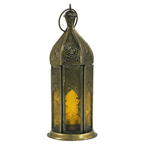 Φανάρι από ανατολίτικο μέταλλο/γυαλί σε μαροκινό σχέδιο - Κίτρινο - mykarma.gr