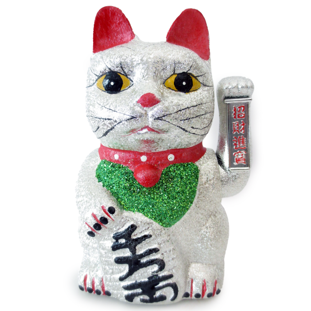 Maneki Neko Money Cat - Σύμβολο καλής Τύχης & Πλούτου - Κουνάει το χέρι με μάτια ανοικτά. Διαστάσεις: 18 x 13 cm - mykarma.gr