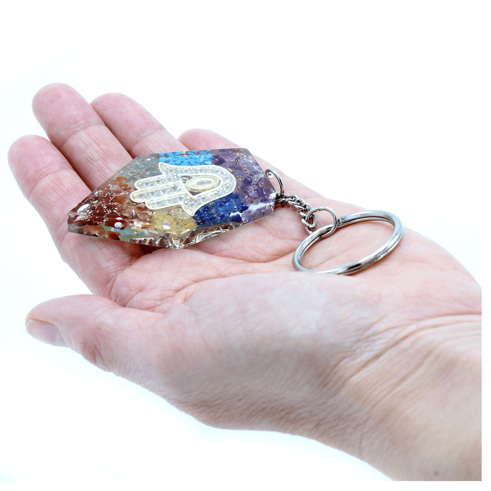 Οργονίτες - Μπρελόκ Orgonite Power 7 Chakra Hamsa με ημιπολύτιμους λίθους - mykarma.gr