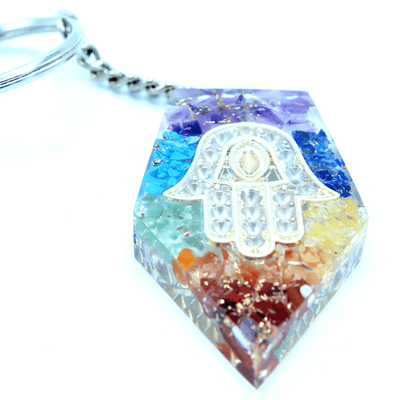 Οργονίτες - Μπρελόκ Orgonite Power 7 Chakra Hamsa με ημιπολύτιμους λίθους - mykarma.gr