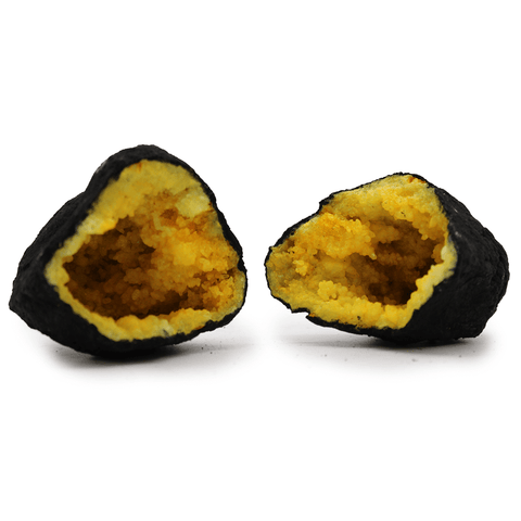 Φυσικό ορυκτό πέτρωμα - Calcite Geodes - Έγχρωμοι Γεώδες από Ασβεστίτη - Μαύρος Βράχος - κίτρινο Διαστάσεις: 8.5 x 6 cm - mykarma.gr