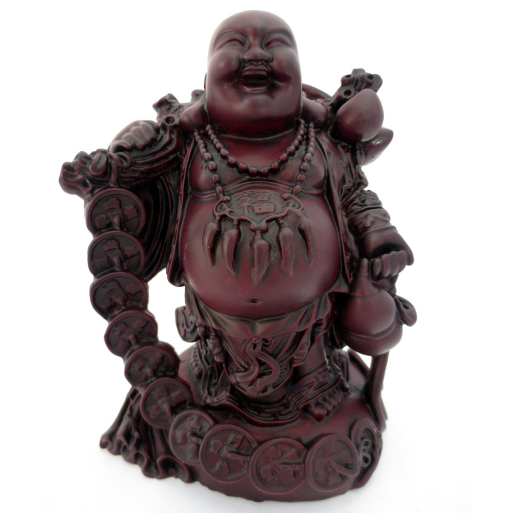 Άγαλμα Τυχερός Βούδας με δοχείο & τυχερά νομίσματα - Κόκκινος. Διαστάσεις: 17 x 12 cm - mykarma.gr