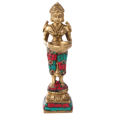 Άγαλμα Lakshmi με κοράλλι και τιρκουάζ πέτρες - 10,5 cm - mykarma.gr