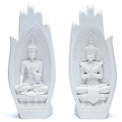 Σετ από 2 Αγάλματα: Bhumisparsha Mudra & Namaste Mudra - ανάγλυφοι σε Hands - λευκό χρώμα Διαστάσεις: 11 x 21 cm - mykarma.gr