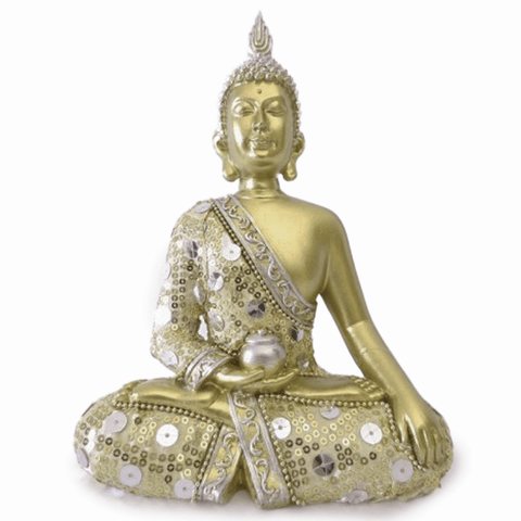 Thai Βούδας με μπολ στο χέρι - Χρυσό χρώμα. Διαστάσεις: 24 × 16 cm - mykarma.gr