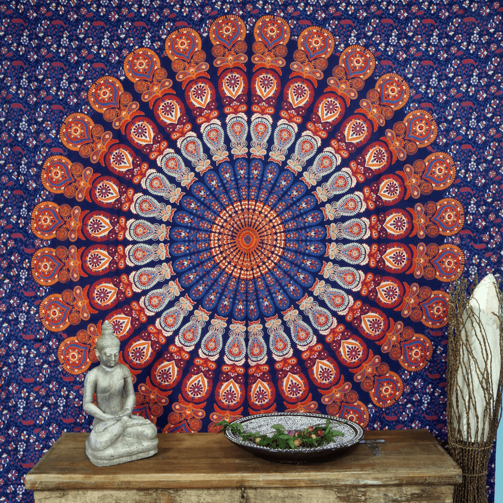 Κρεμαστά τοίχου Boho Batik - Κουβέρτα - Mandala Μπλε/Πορτοκαλί/Μωβ    100% Βαμβάκι  Διάμετρος: 230x210 cm - mykarma.gr