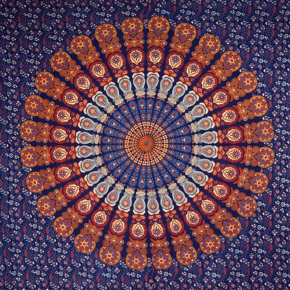 Κρεμαστά τοίχου Boho Batik - Κουβέρτα - Mandala Μπλε/Πορτοκαλί/Μωβ    100% Βαμβάκι  Διάμετρος: 230x210 cm - mykarma.gr