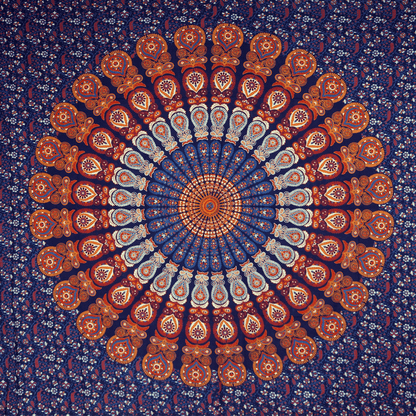 Κρεμαστά τοίχου Boho Batik - Κουβέρτα - Mandala Μπλε/Πορτοκαλί/Μωβ    100% Βαμβάκι  Διάμετρος: 230x210 cm - mykarma.gr
